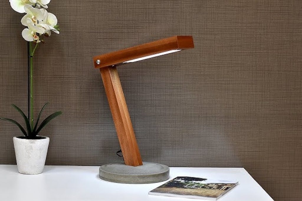 Rustic Wooden Desk Lamp with Green Shade